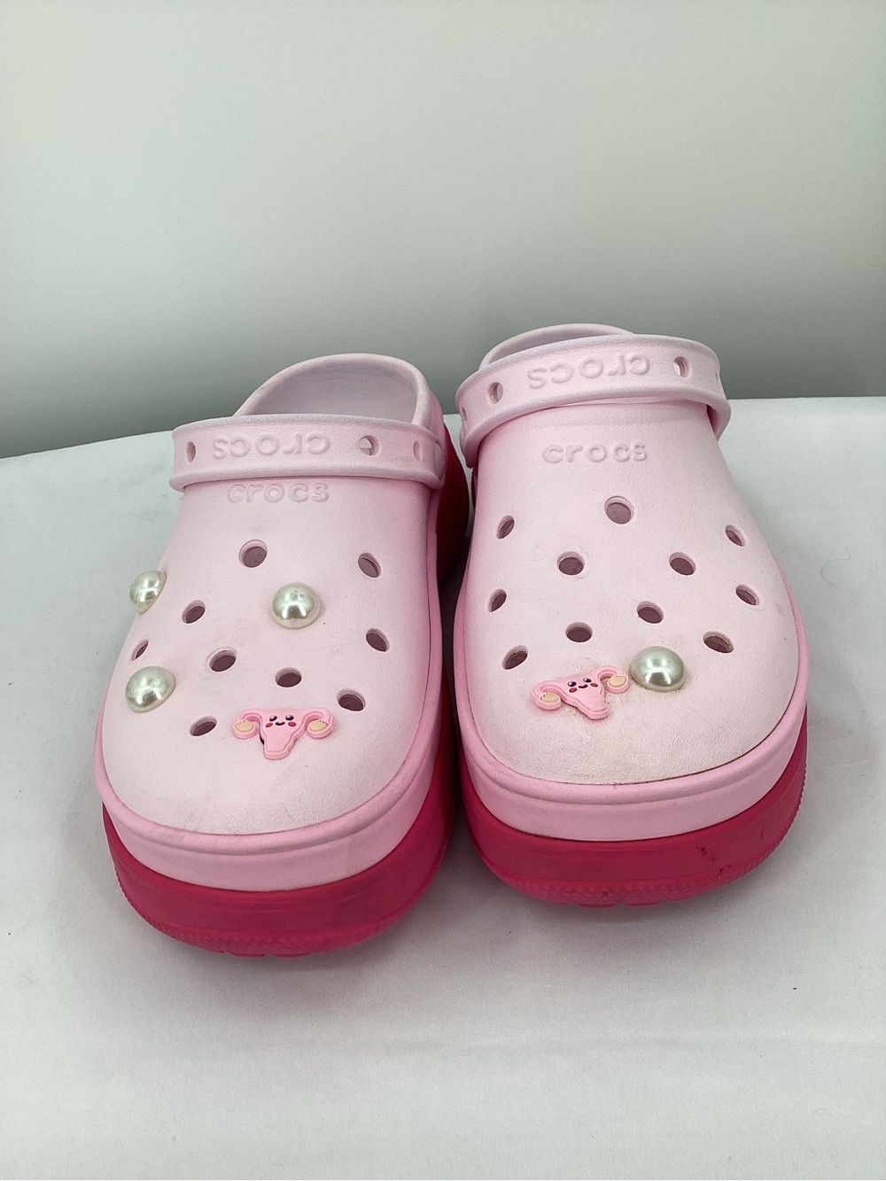 CROCS Platform Clogs in Light Pink and Hot Pink - Picture 4 of 11
